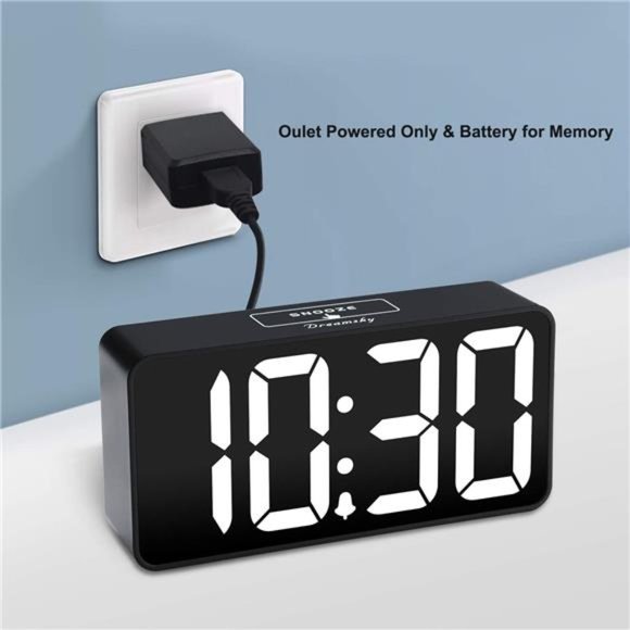 Compact Digital Alarm Clock w/ USB Charging Port 0-100% Brightness Dimmer Large - Picture 2 of 5